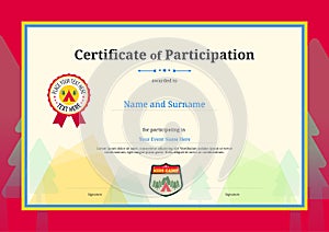 Kids Diploma or certificate of participation template with color photo
