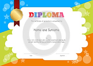 Kids Diploma or certificate template with hand drawing cartoon s