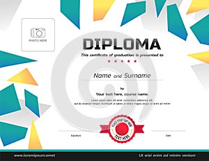 Kids Diploma or certificate template with photo affix photo