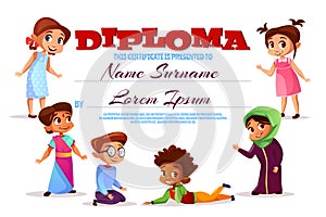 Kids diploma certificate vector illustration