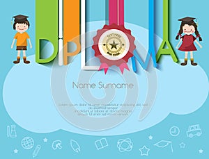 Kids diploma preschool certificate elementary school design