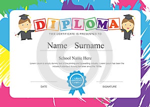 Kids diploma preschool certificate elementary school design temp