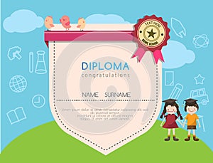 Kids diploma preschool certificate elementary school design template background