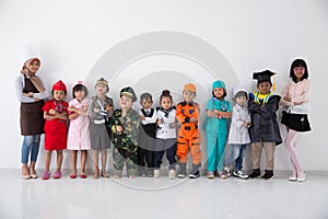 Kids with diverse multi profession uniform