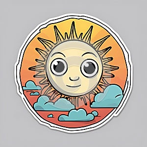 kids draw sun and cloud art sticker badge