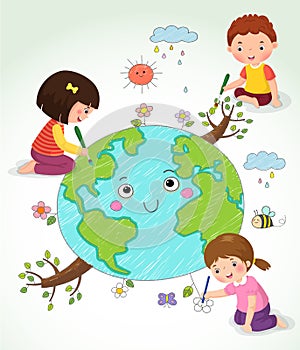 KIds drawing the Earth