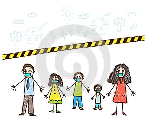Kids Drawing. Family in Self-isolation during coronavirus pandemic photo