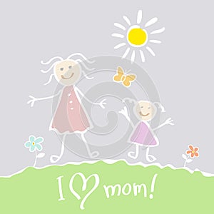 Kids Drawing. The Mother's Day vector heart happy