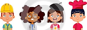 Kids Dreaming of Different Professions Vector Cartoon Set