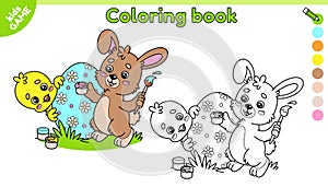 Kids Easter coloring book with chick and bunny