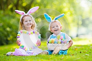 Kids on Easter egg hunt photo