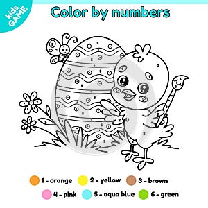 Kids Easter game Color by numbers with cute chick