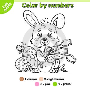 Kids Easter game Color by numbers with cute hare