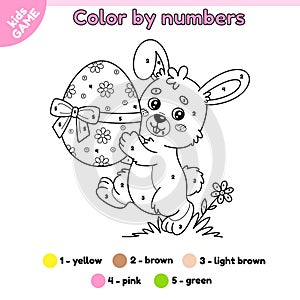 Kids Easter game Color by numbers with cute rabbit