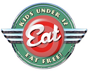 Kids Eat Free Sign Vintage Diner