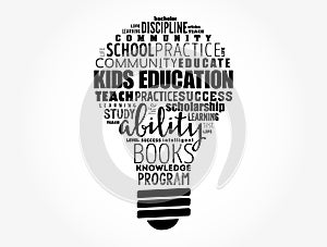 Kids Education light bulb word cloud collage