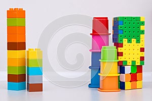 Kids education toys on the white background. Copy space