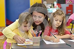 Kids and Educator Playing at Kindergarten