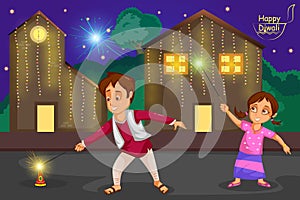 Kids enjoying firecracker celebrating Diwali festival of India