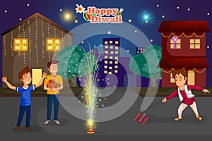 Kids enjoying firecracker celebrating Diwali festival of India