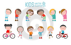 Kids exercising, children stretching ,child exercising , happy Kids Exercising, flat cute cartoon design vector illustration