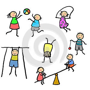 Kids exercising and playing illustration