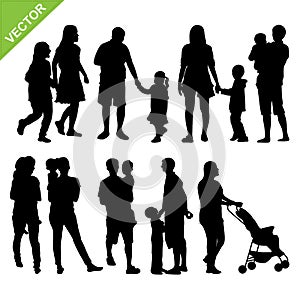 Kids and family silhouette vector