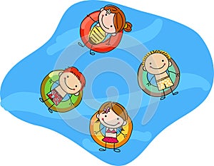 Kids floating on inflatable rings