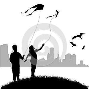 Kids flying kite