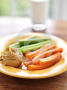 Kids food - peanut butter with celery and carrots.