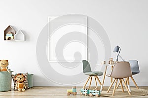 Kids Frame interior mock up . Wall art. Scandinavian interior. 3d rendering, 3d illustration