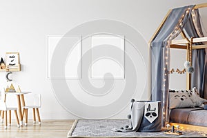 Kids Frame interior mock up . Wall art. Scandinavian interior. 3d rendering, 3d illustration