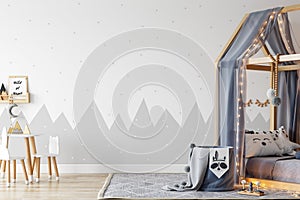 Kids Frame interior mock up . Wall art. Scandinavian interior. 3d rendering, 3d illustration