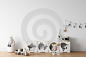 Kids Frame interior mock up . Wall art. Scandinavian interior. 3d rendering, 3d illustration