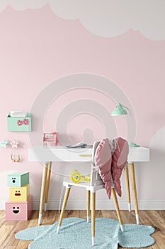 Kids Frame interior mock up . Wall art. Scandinavian interior. 3d rendering, 3d illustration