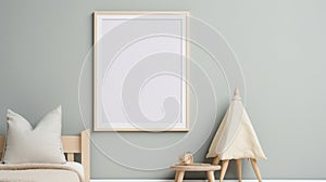 Kids Frame Poster mockup. Scandinavian interior. Mock up frame in children room. generative ai