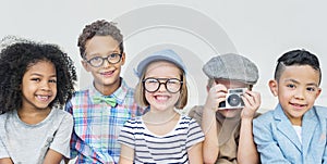 Kids Fun Children Playful Happiness Retro Togetherness Concept photo