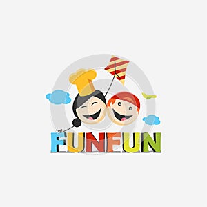 Kids fun play logo vector illustration template
