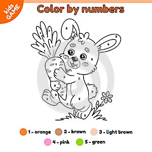 Kids game Color by numbers with hare and carrot