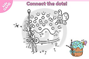 Kids game Connect the dots and draw Easter cake