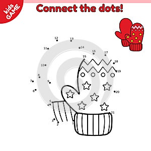 kids game Connect the dots and draw winter mittens