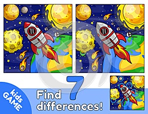 Kids game Find 7 differences with space rocket