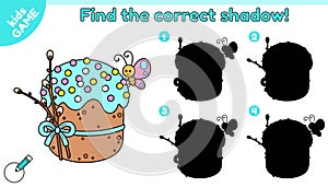 Kids game Find the correct shadow of Easter cake