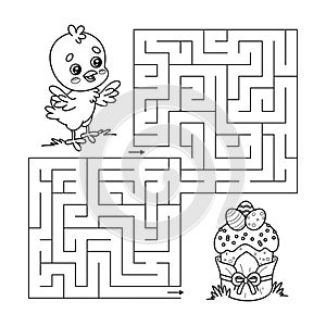 Kids game maze puzzle with chick and Easter cake