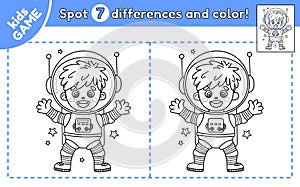 Kids game Spot differences with spaceman in galaxy