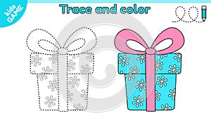 Kids game Tracing lines with Christmas gift box