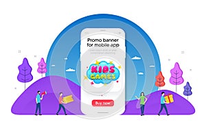 Kids games sticker. Fun playing zone banner. Phone offer banner. Vector