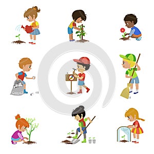 Kids Gardening Illustrations Set