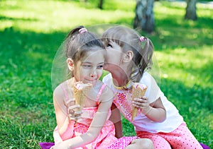 Kids girls friends children with ice cream