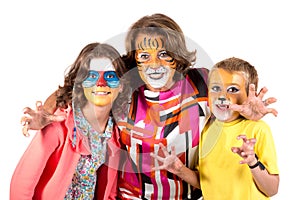 Kids and granny with face-paint